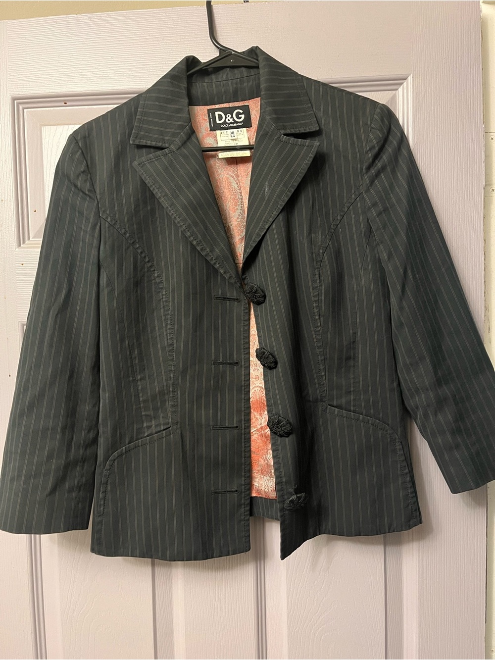 D&G Black Pinstripe Women's Blazer with Decorative Buttons